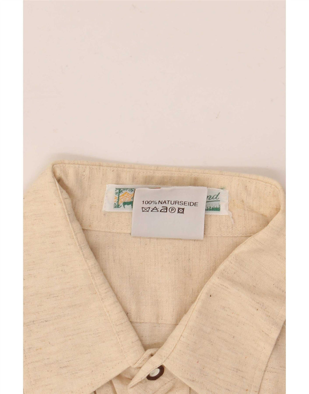 Koszula męska w stylu vintage, rozmiar 40, średni beżowy jedwab