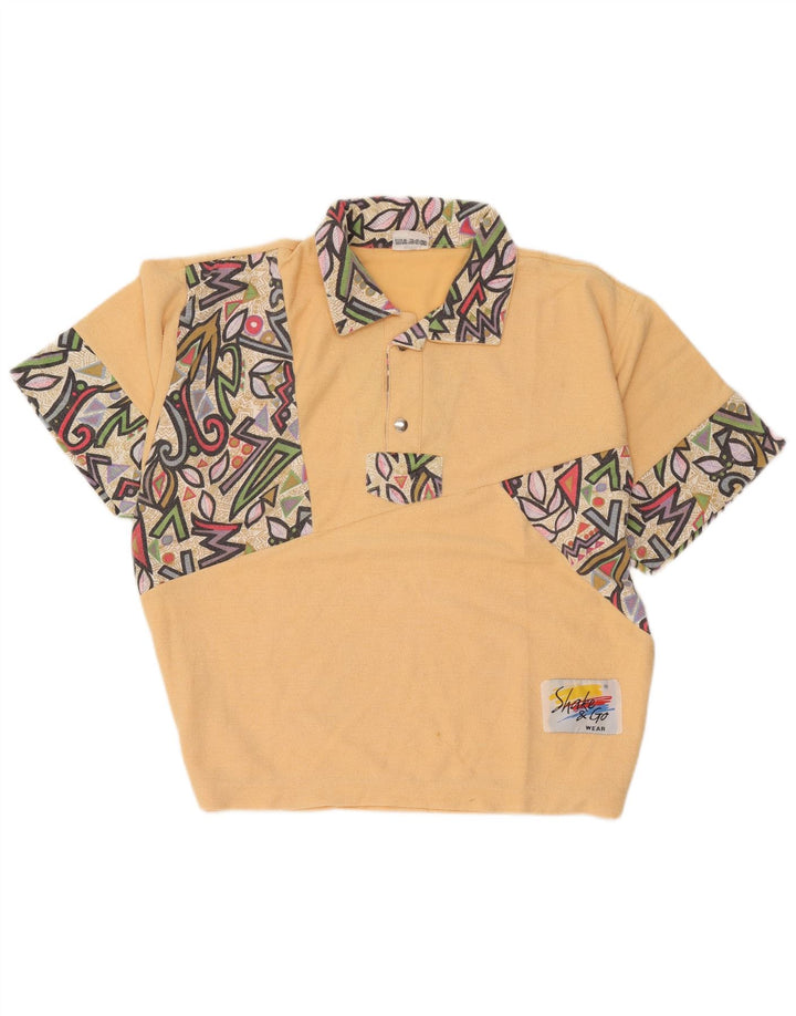 Męska koszulka polo w stylu vintage, średni żółty geometryczny poliester