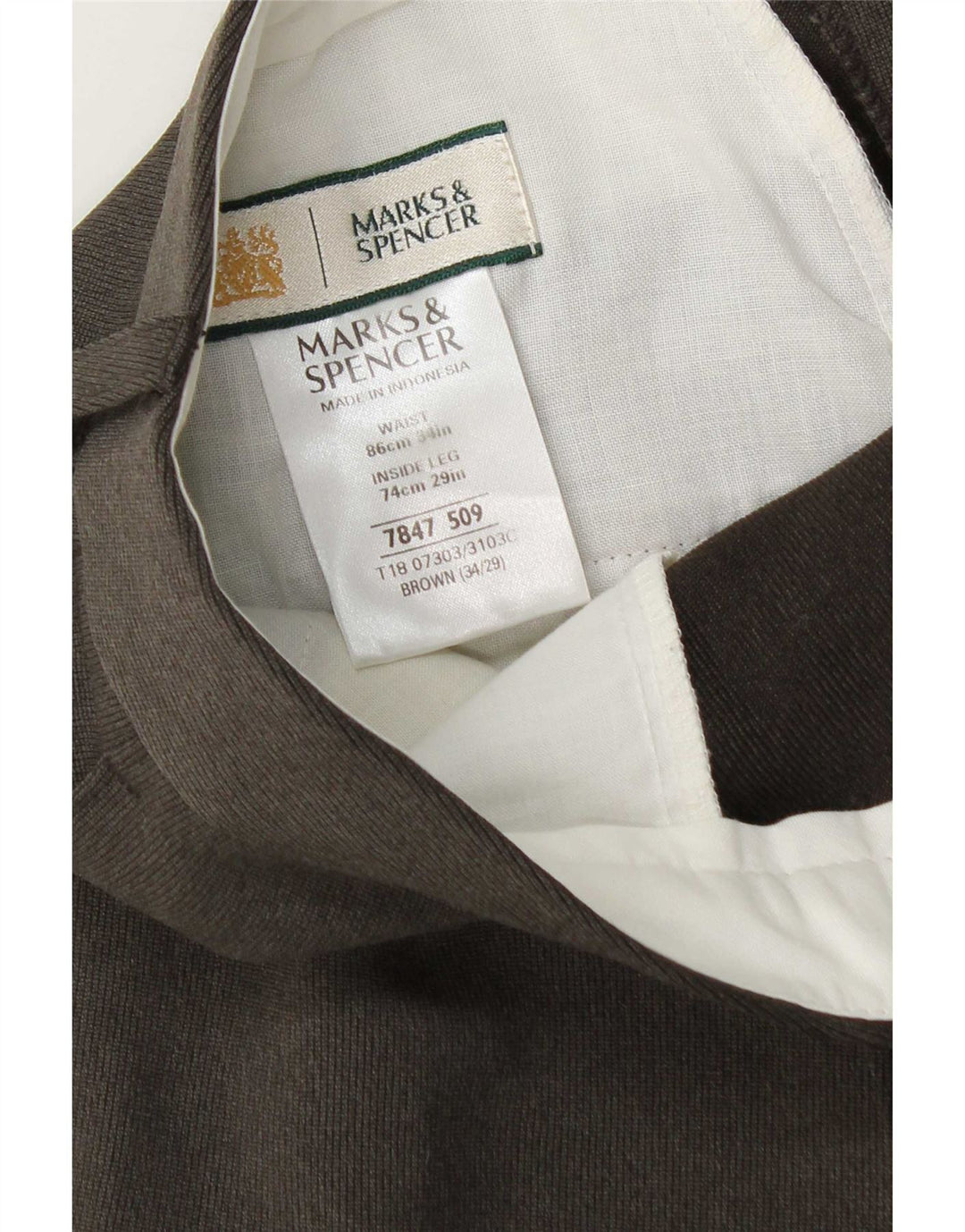 Męskie zwężane spodnie garniturowe Marks & Spencer W34 L29 Brązowy poliester