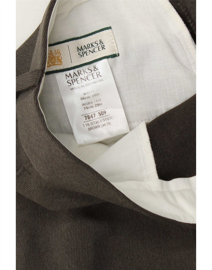 Męskie zwężane spodnie garniturowe Marks & Spencer W34 L29 Brązowy poliester