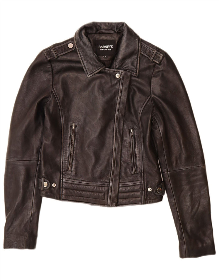BARNEYS Damska skórzana kurtka motocyklowa UK 10, mała czarna skóra