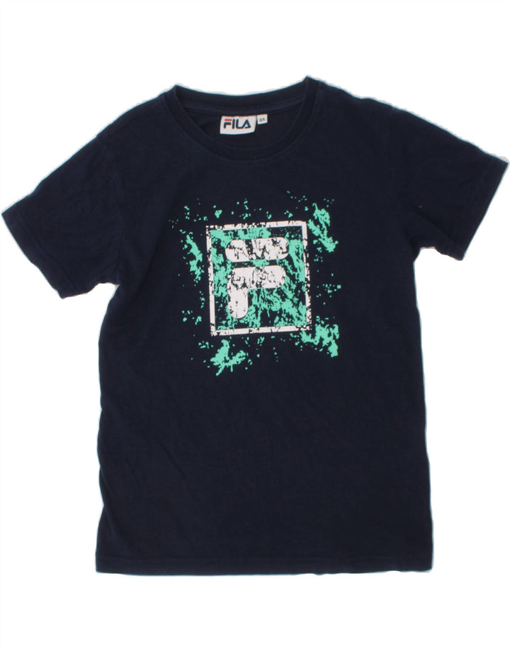 FILA Boys Graphic T-Shirt Top 7-8 Years Navy Blue Vintage Fila and Second-Hand Fila from Messina Hembry 