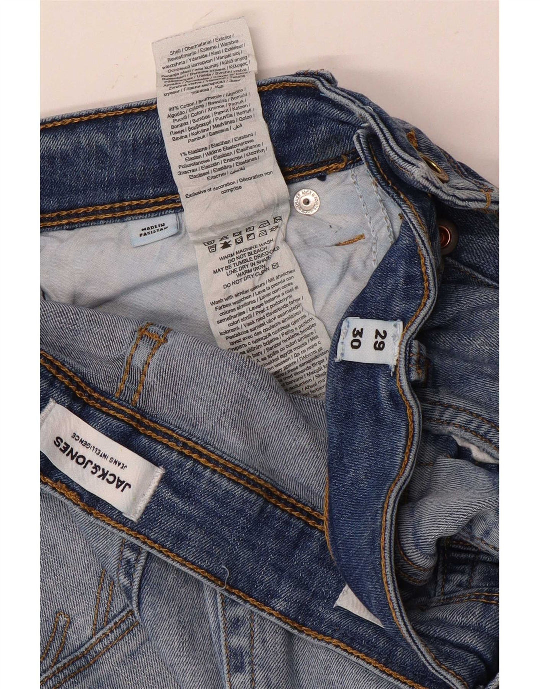 Męskie jeansy typu slim w trudnej sytuacji Jack & Jones W29 L30, niebieska bawełna
