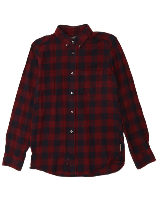 French Connection Mens Flannel Shirt Small Burgundy Check Cotton