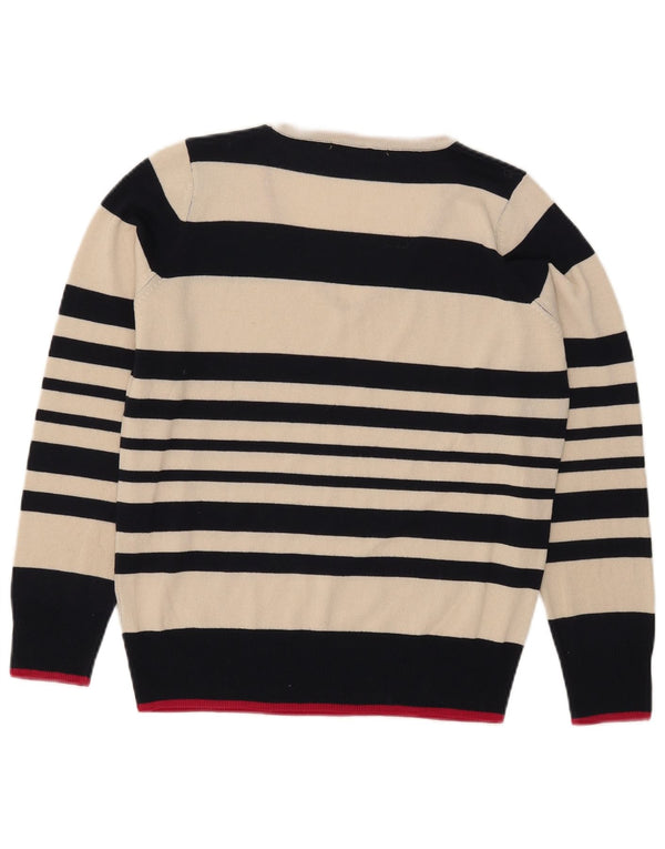 Marks & Spencer Damski sweter z dekoltem w kształcie litery V, UK 12, średnie złamane białe paski