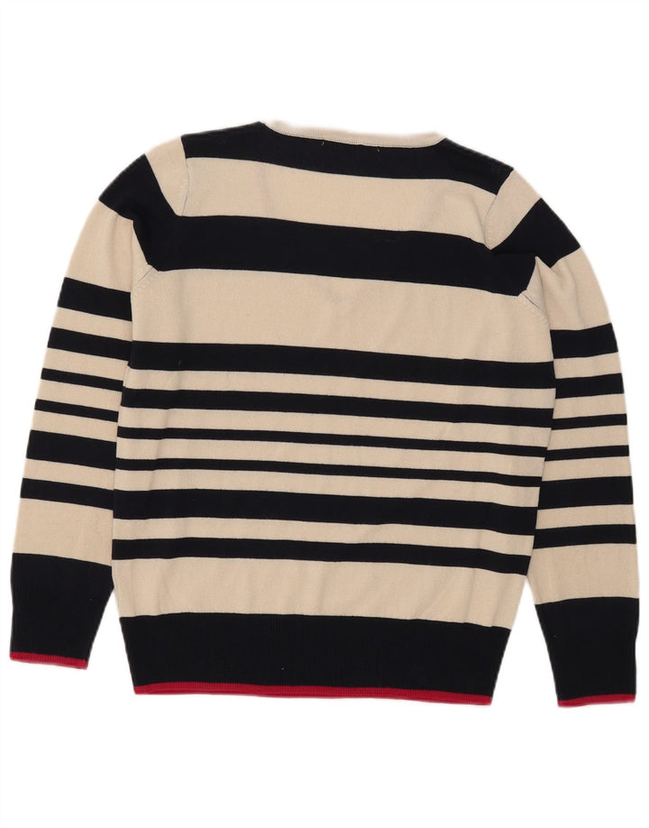 Marks & Spencer Damski sweter z dekoltem w kształcie litery V, UK 12, średnie złamane białe paski