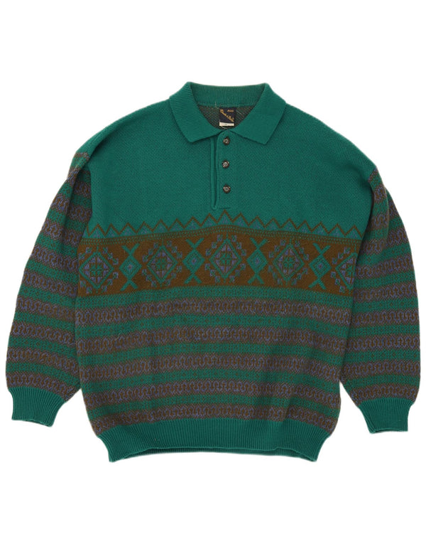 Męski sweter polo Claude De Pierre XL, zielony, akryl Fair Isle