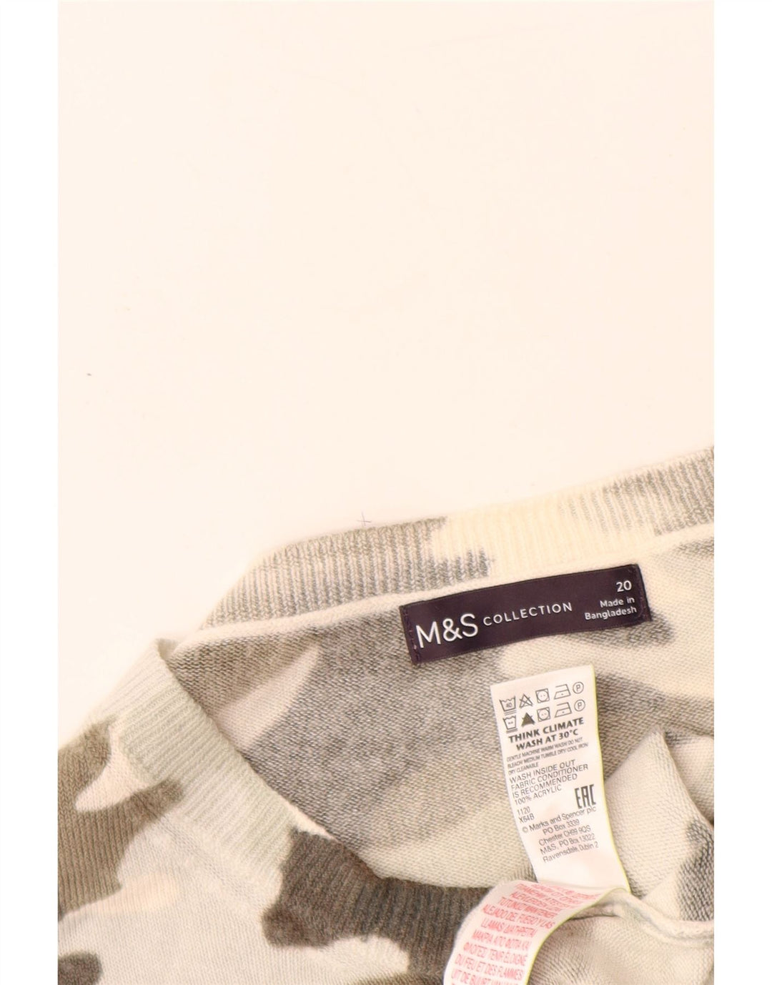 MARKS & SPENCER Damski sweter z dekoltem w łódkę UK 20 2XL Beżowy Kamuflaż