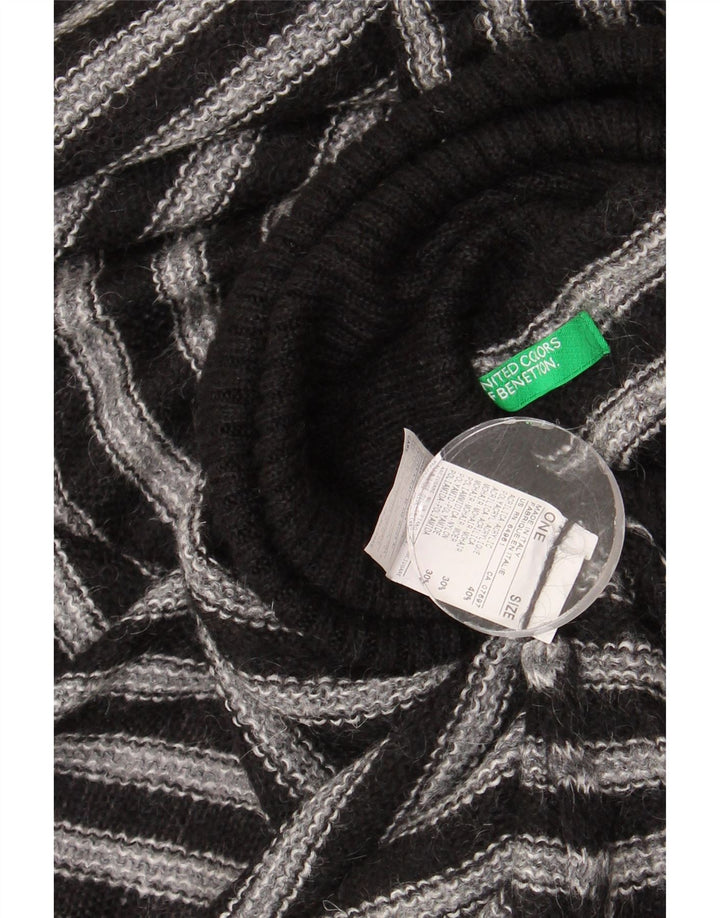 Damski sweter poncho Benetton z wywijanym dekoltem, jeden rozmiar, szare, akrylowe paski