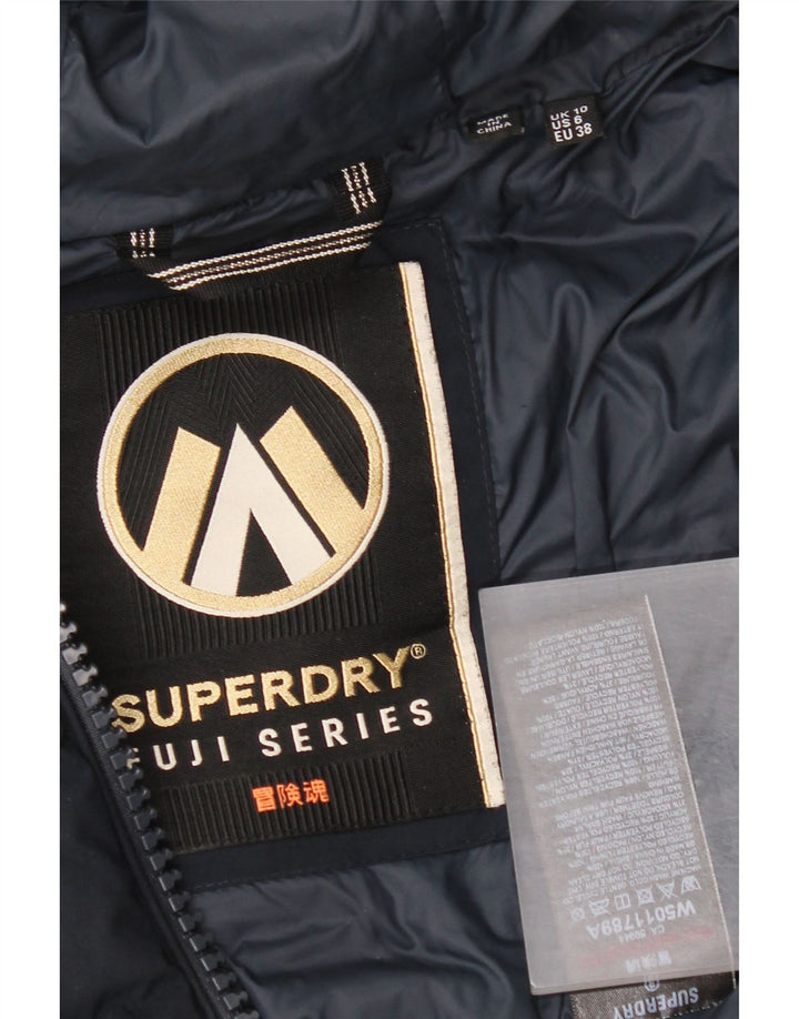 Damski ocieplany płaszcz z kapturem Superdry UK 10, mały, granatowy, poliester