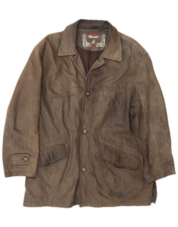 L.LAMBERTAZZI Męski płaszcz skórzany UK 40, duża brązowa skóra