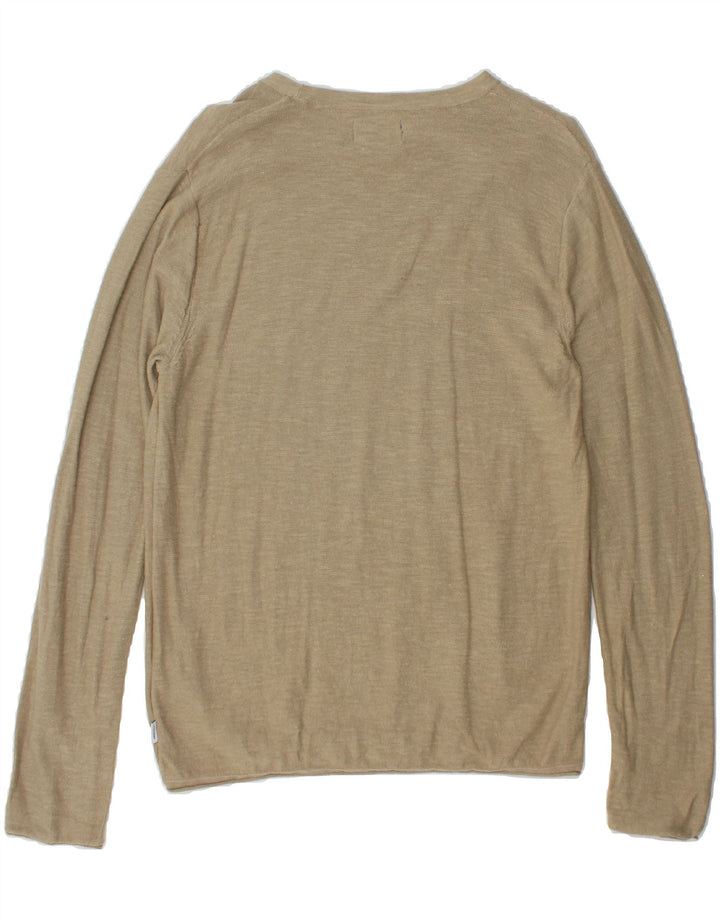 JACK & JONES Mens Boat Neck Jumper Sweater Medium Brown Cotton Vintage Jack & Jones and Second-Hand Jack & Jones from Messina Hembry 