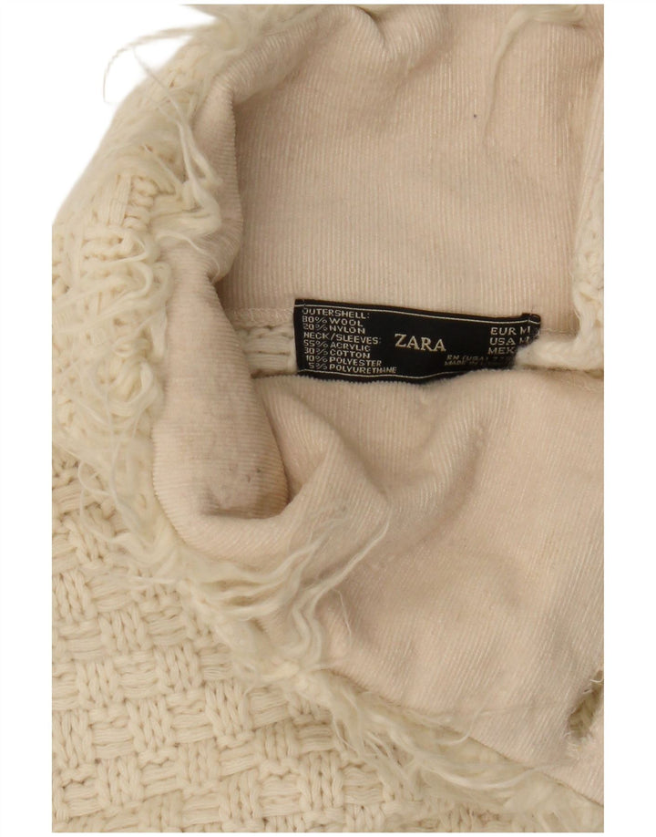 Damski sweter o przedłużonym fasonie Zara UK 12, średnia, biała wełna