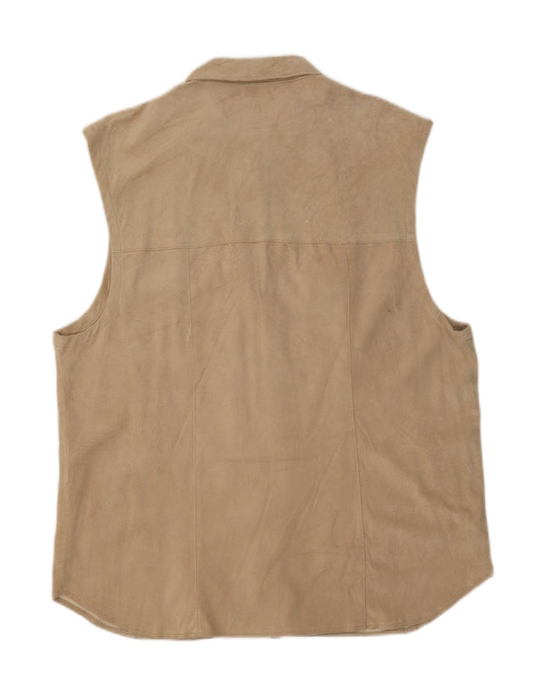 Zamszowa koszula męska bez rękawów w stylu vintage, UK 44 XL, beżowa skóra