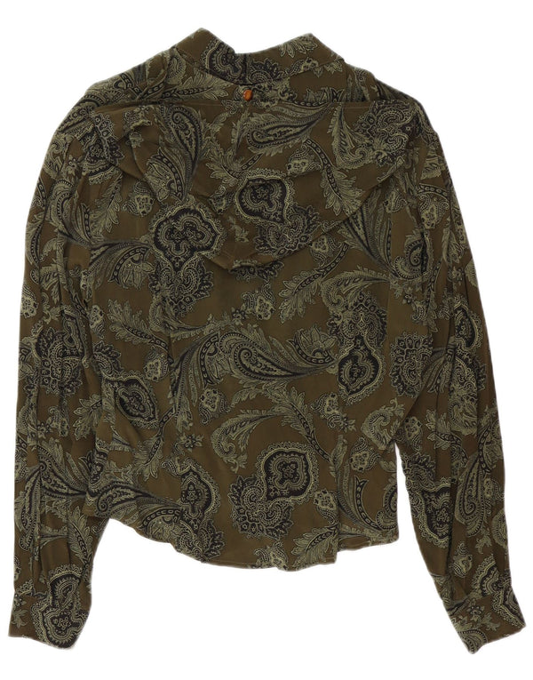 Damska bluzka z kapturem w stylu vintage, UK 14, duża Khaki Paisley