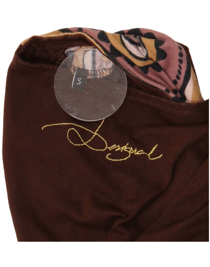 DESIGUAL Damska graficzna asymetryczna sukienka-tunika UK 10 Mały brązowy kwiatowy