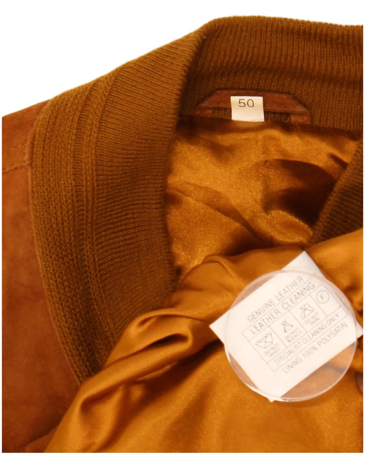 Męska zamszowa kurtka bomber w stylu vintage IT 50, duża brązowa