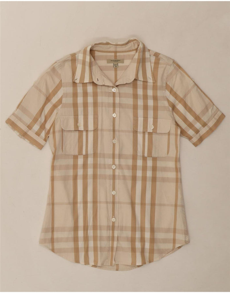 BURBERRY Womens Short Sleeve Shirt UK 6 XS Beige Check Cotton Vintage Burberry and Second-Hand Burberry from Messina Hembry 