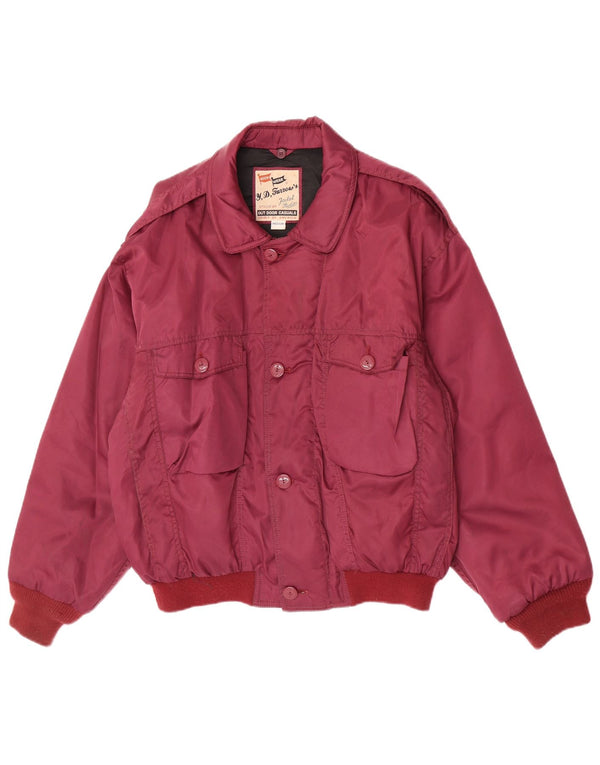 Męska wyściełana kurtka bomber w stylu vintage UK 38, średni bordowy nylon