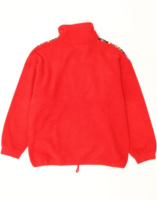 Męski sweter polarowy z zamkiem błyskawicznym w stylu vintage, średni czerwony geometryczny poliester