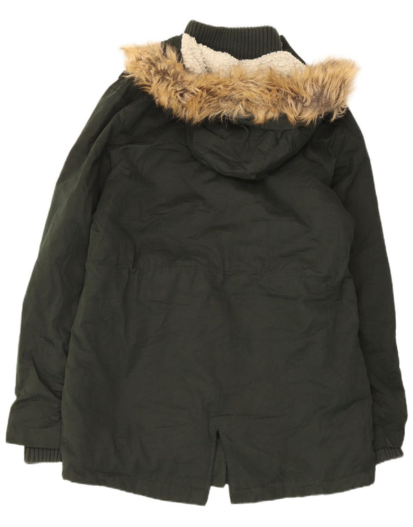 Damska kurtka parka z kapturem Superdry UK 14, duża, zielona, poliestrowa