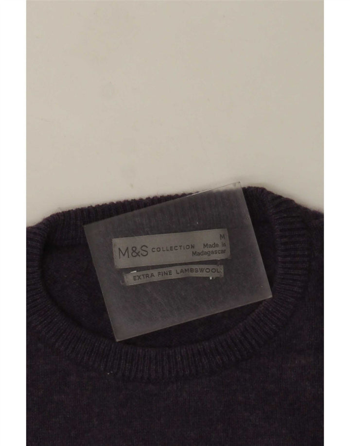 Marks & Spencer Męski sweter z okrągłym dekoltem, średniofioletowy, z owczej wełny