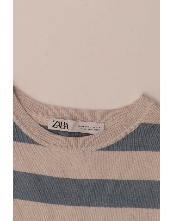 Damski krótki top Zara UK 12 w średnie beżowe paski