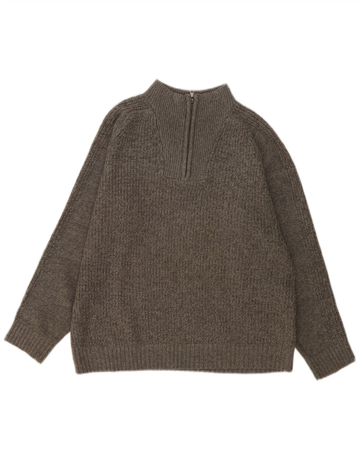 Marks & Spencer Męski sweter z zamkiem błyskawicznym, duży, szary, nakrapiany akryl