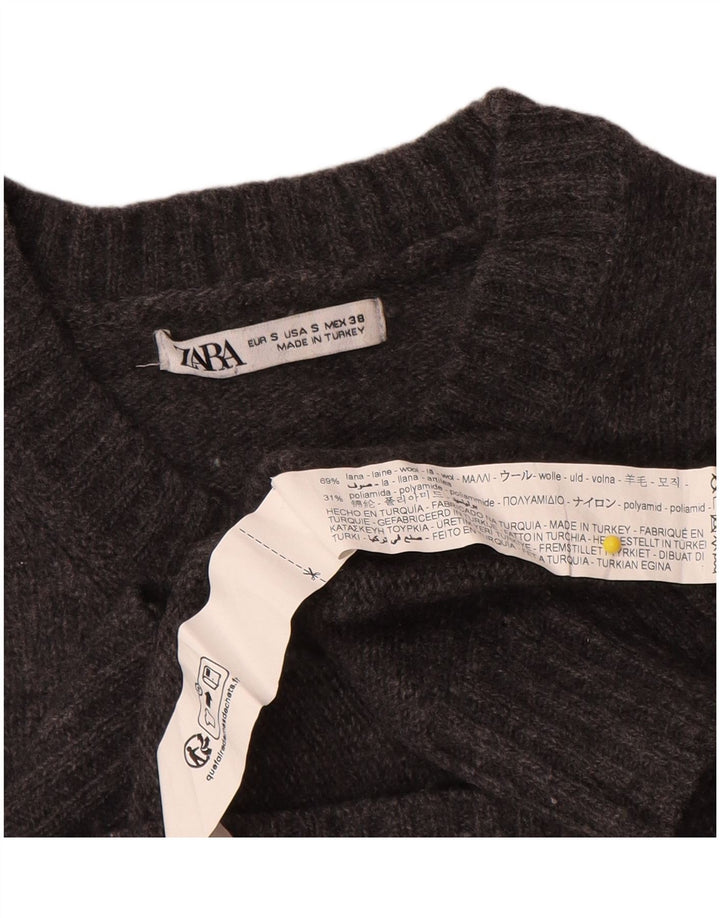 Męski sweter z okrągłym dekoltem Zara, mały, szary, wełniany