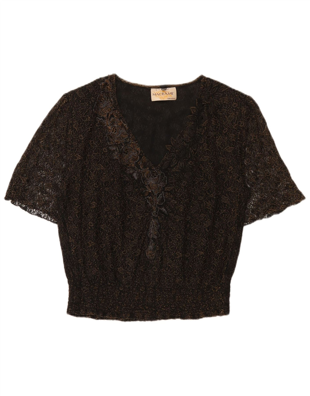 Bluzka damska Vintage Top UK 16, duża czarna w kwiaty