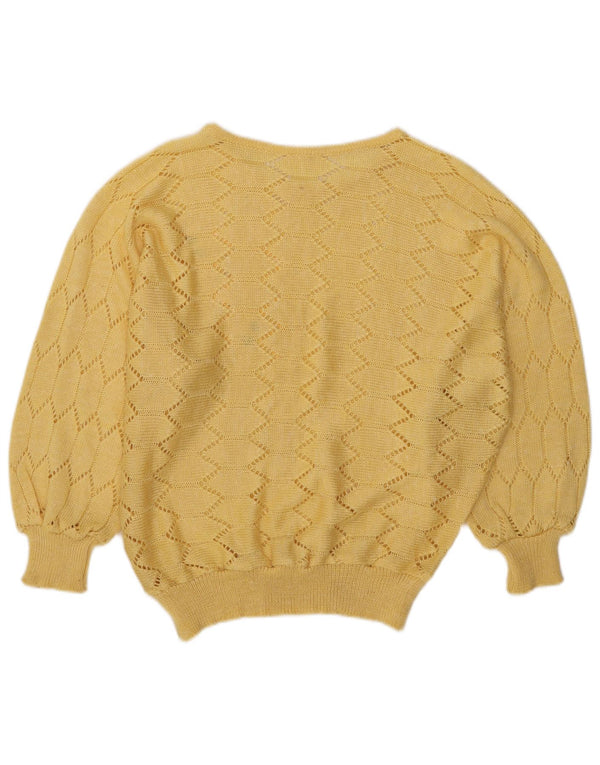 Sweter damski w stylu vintage z dekoltem w łódkę UK 16, duży, żółty