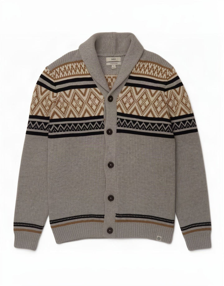 Marks & Spencer Męski sweter rozpinany XL Szary, geometryczny poliester