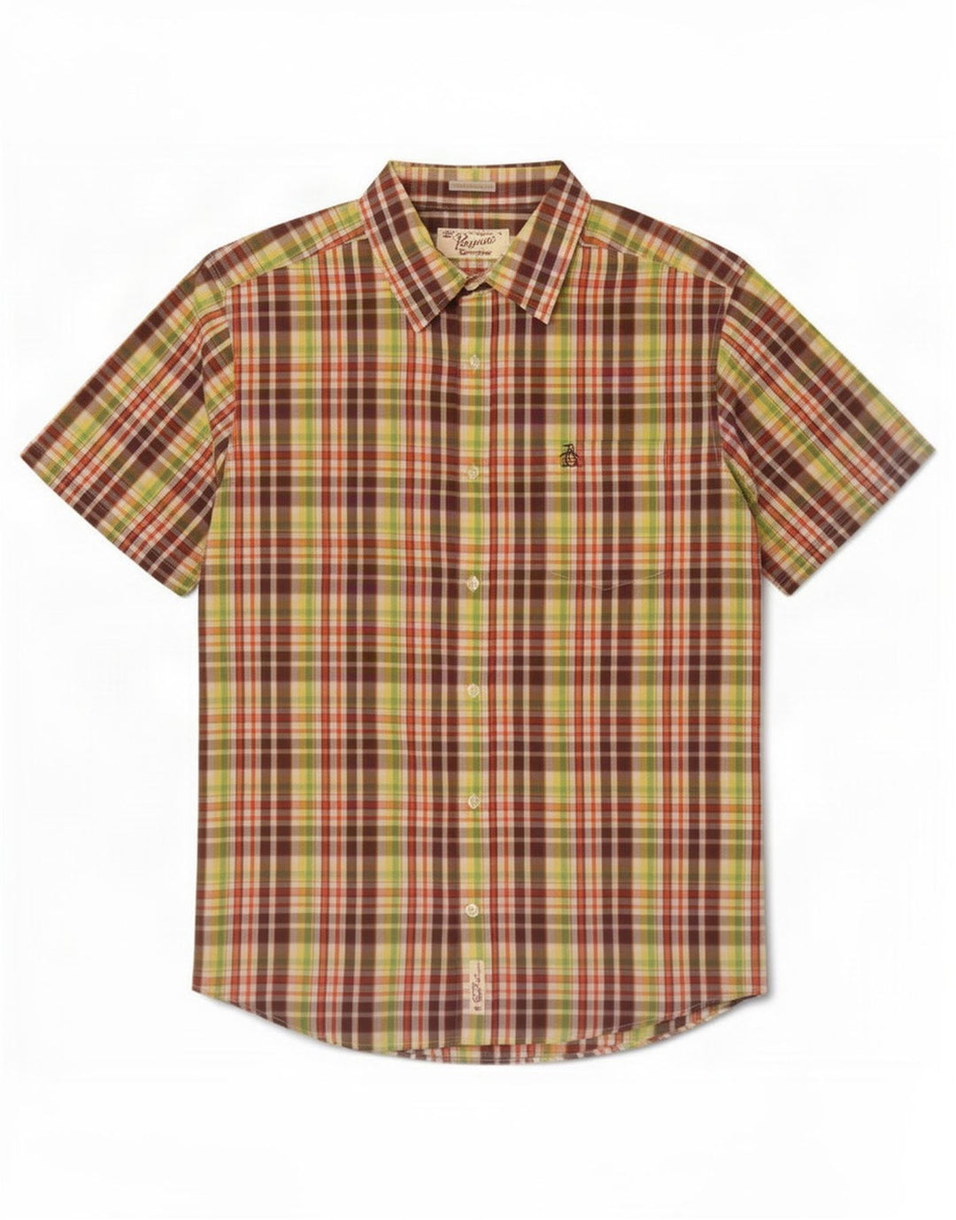 Męska koszula slim fit z krótkim rękawem Penguin Heritage w dużą wielobarwną kratkę