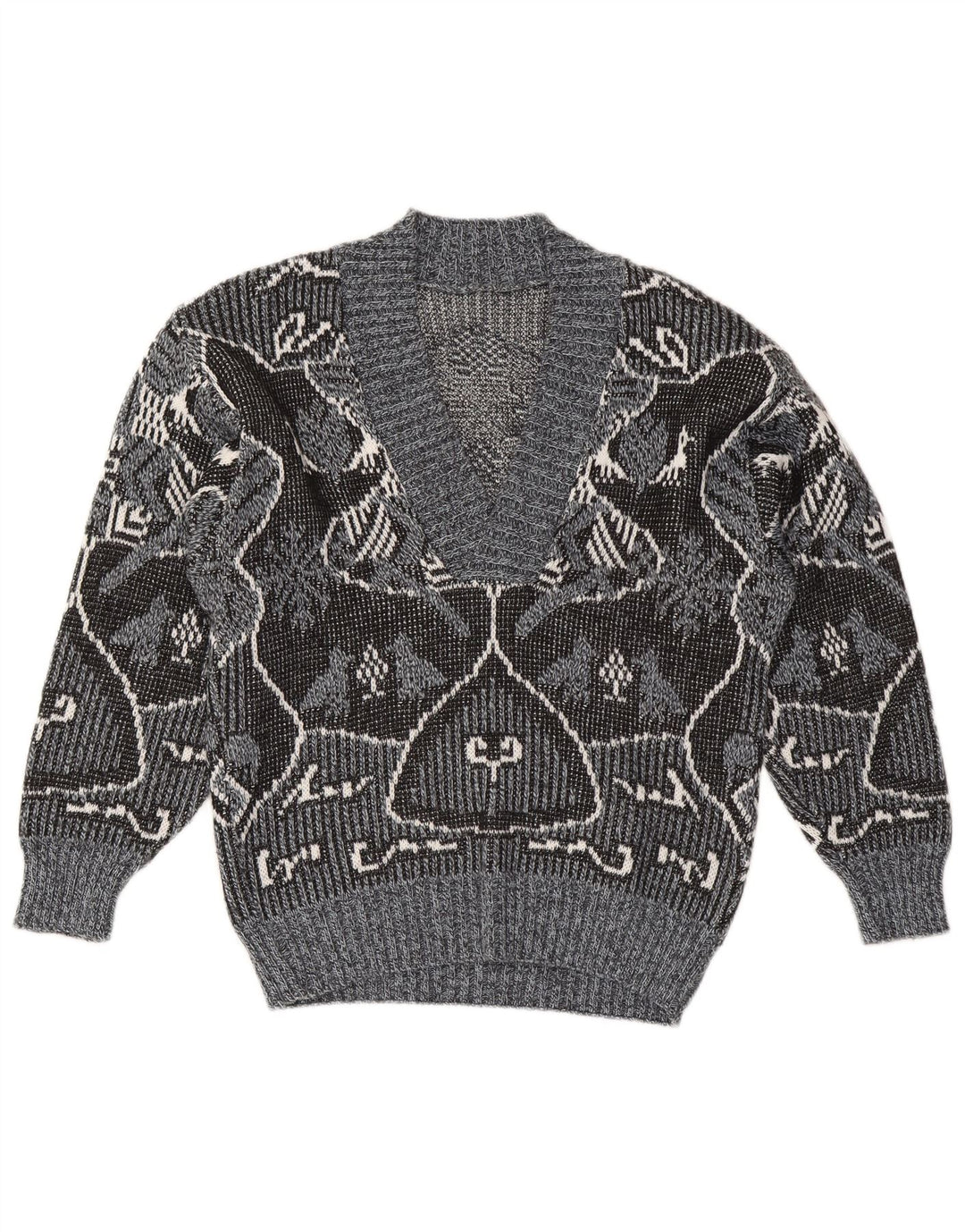 Sweter damski w stylu vintage z dekoltem w szpic IT 48 XL Szary Fair Isle, poliakryl