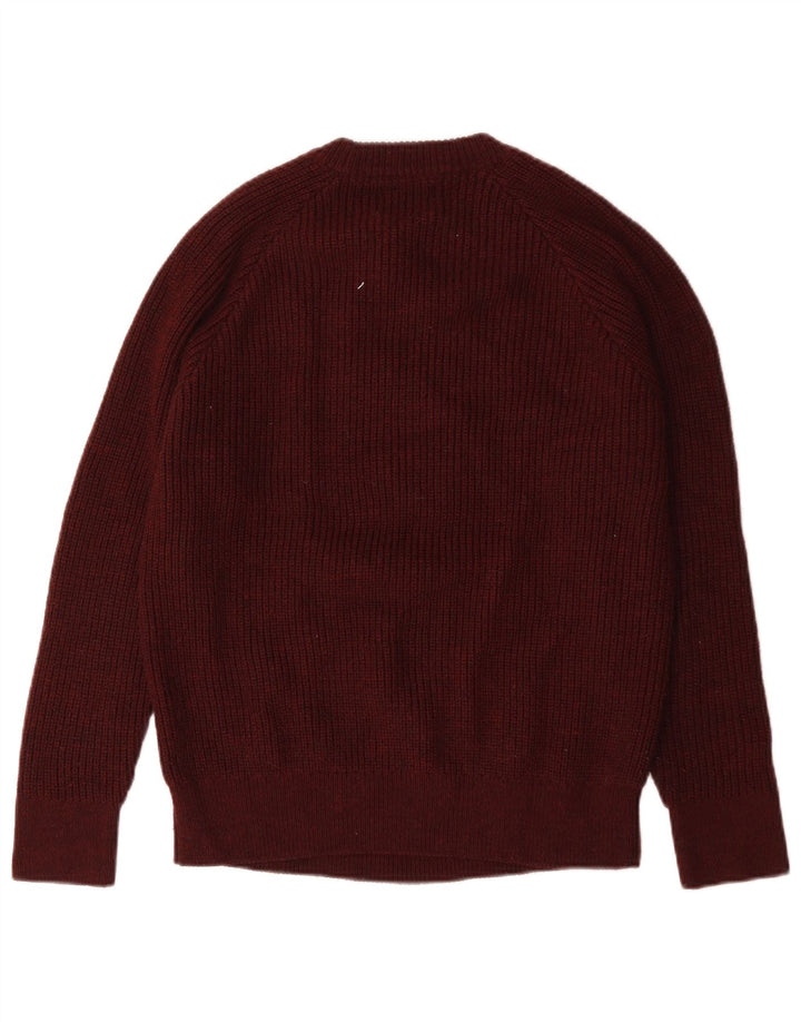 Męski sweter z okrągłym dekoltem Zara, średnia bordowa wełna