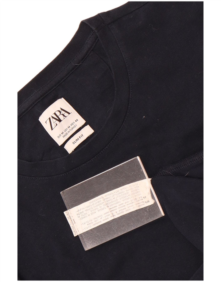 T-shirt męski slim fit Zara, średni, granatowy, bawełniany