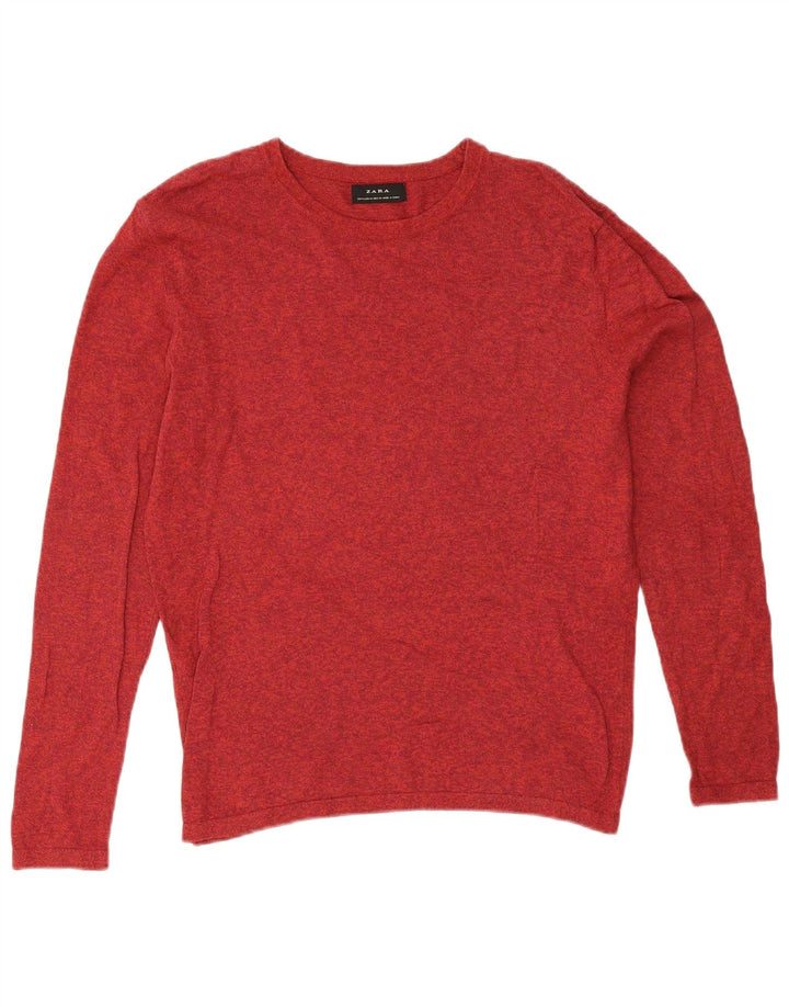 Męski sweter Zara z dekoltem w łódkę, średnio czerwony, nakrapiany