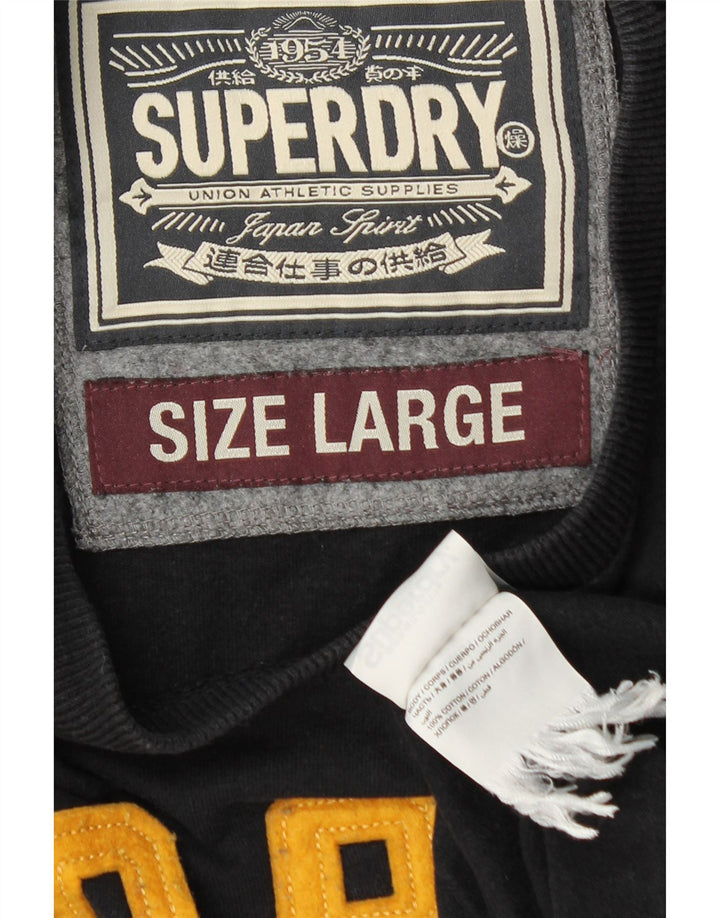 SUPERDRY Męski graficzny top z długim rękawem, duży, czarny, bawełniany