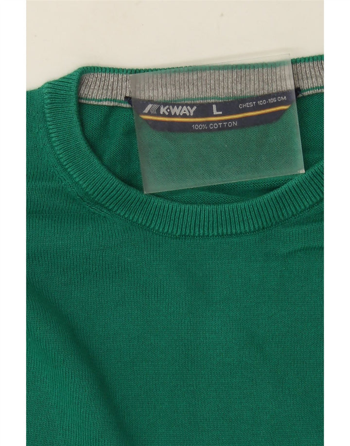Męski sweter K-Way z okrągłym dekoltem, duży, zielony, bawełniany