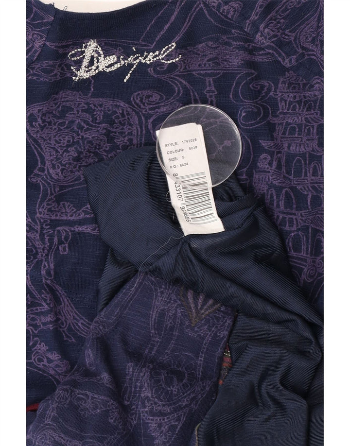Desigual damska sukienka z abstrakcyjnym wzorem i obniżoną talią UK 8, mała, granatowa