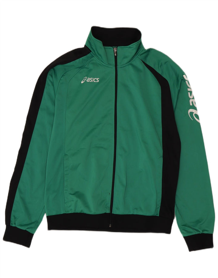 Męska kurtka dresowa Asics z grafiką, 2XL, zielony poliester z blokami kolorów