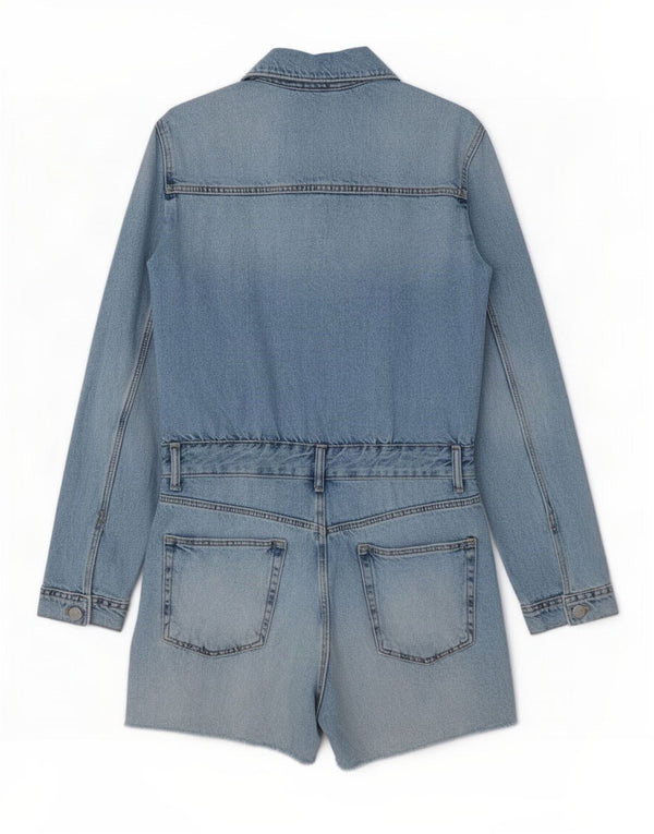 Zara Womens Denim Playsuit UK 12 Medium Blue Cotton