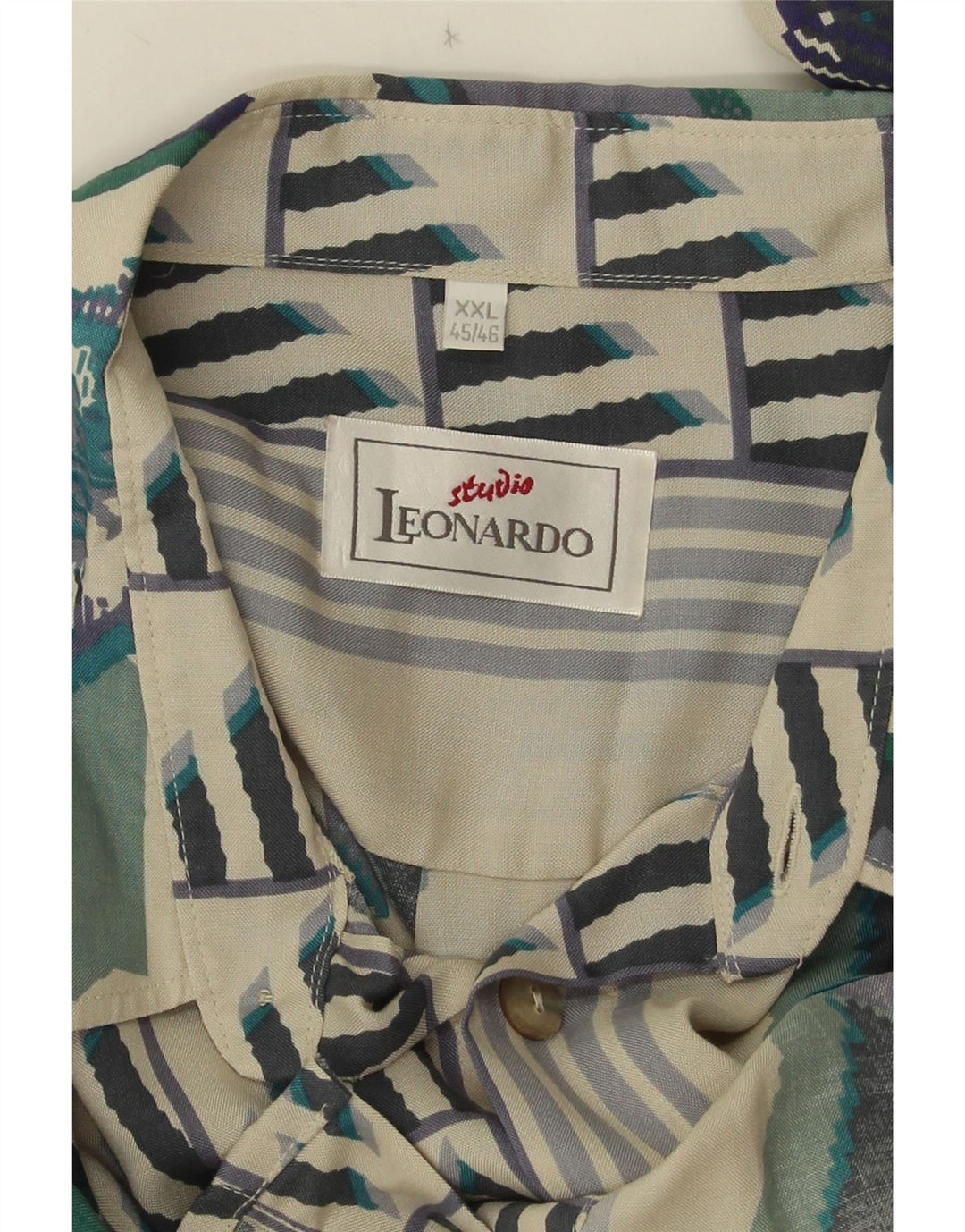 Męska koszula z krótkim rękawem Leonardo, rozmiar 45/46, 2XL, biała, geometryczna