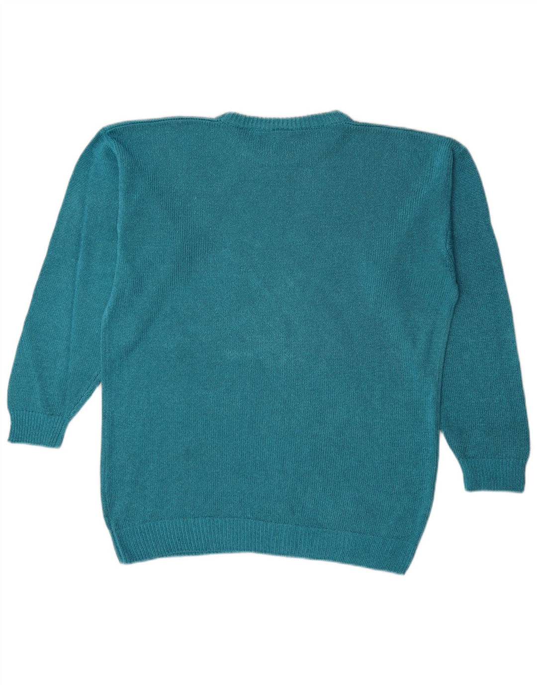 Vintage damski sweter z grafiką, oversize, z dekoltem w łódkę, UK 14, średni niebieski