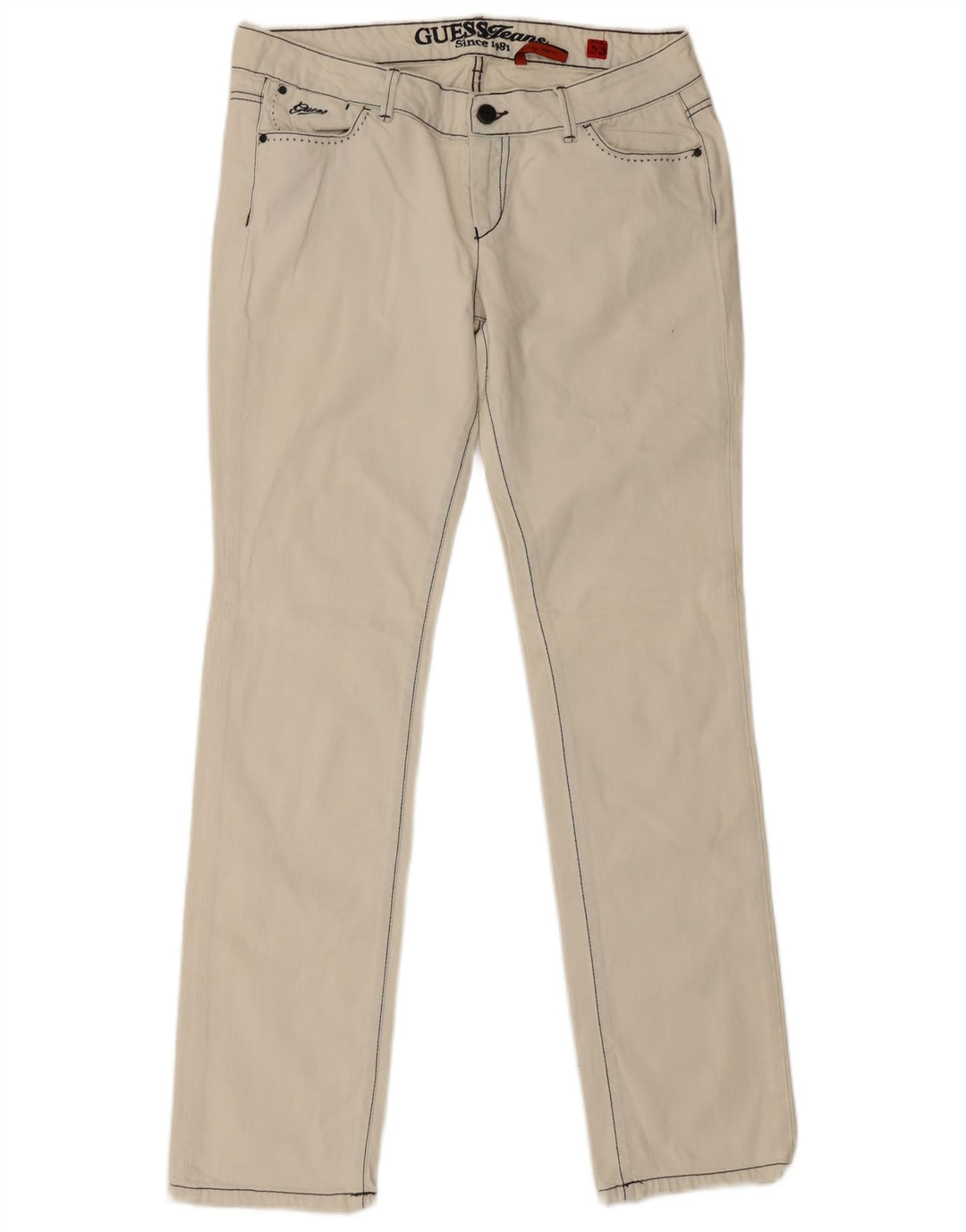 Damskie jeansy Guess W33 L34 w kolorze złamanej bieli, bawełniane