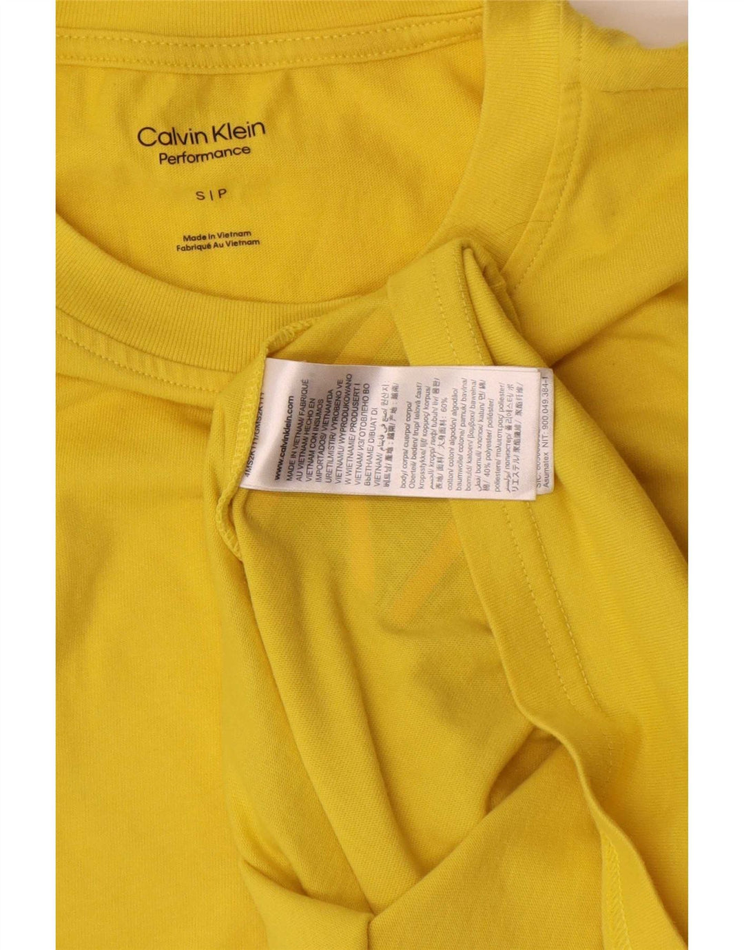 Męski T-shirt z grafiką Calvin Klein, mały, żółty, bawełniany