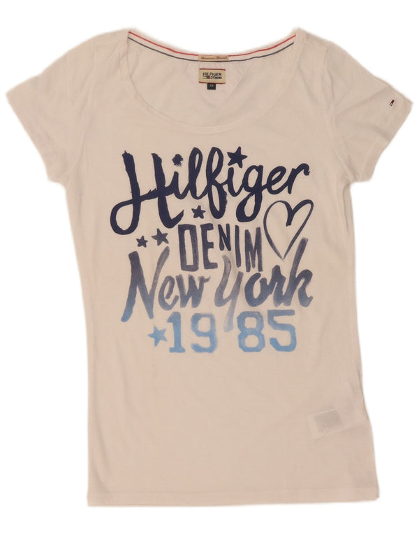 Damska koszulka z grafiką Tommy Hilfiger Top UK 6 XS, biała bawełna