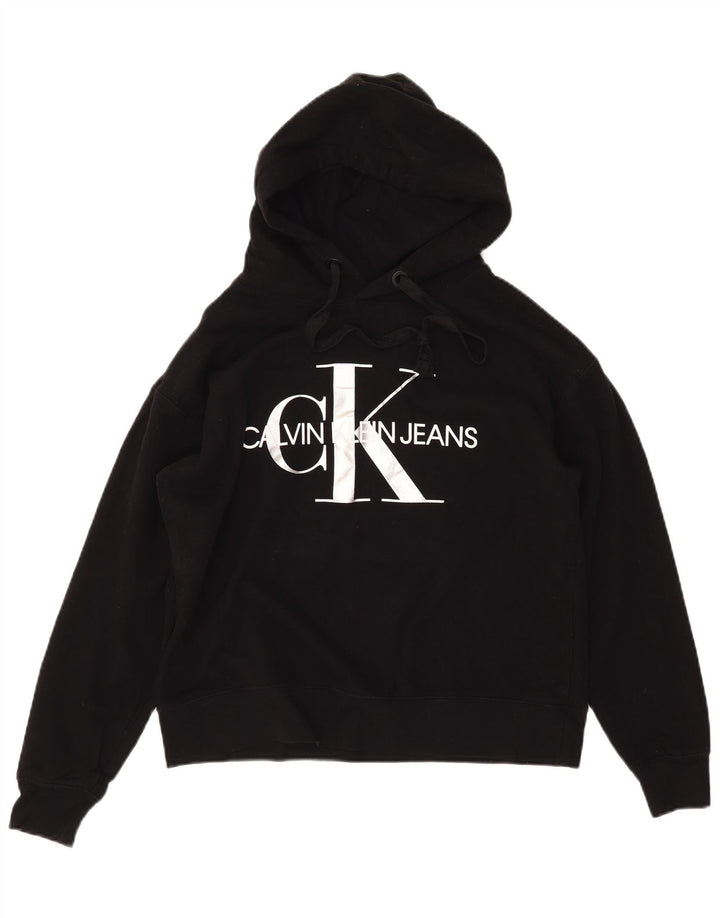 CALVIN KLEIN JEANS Damski sweter z kapturem z grafiką UK 14, średni czarny, bawełniany