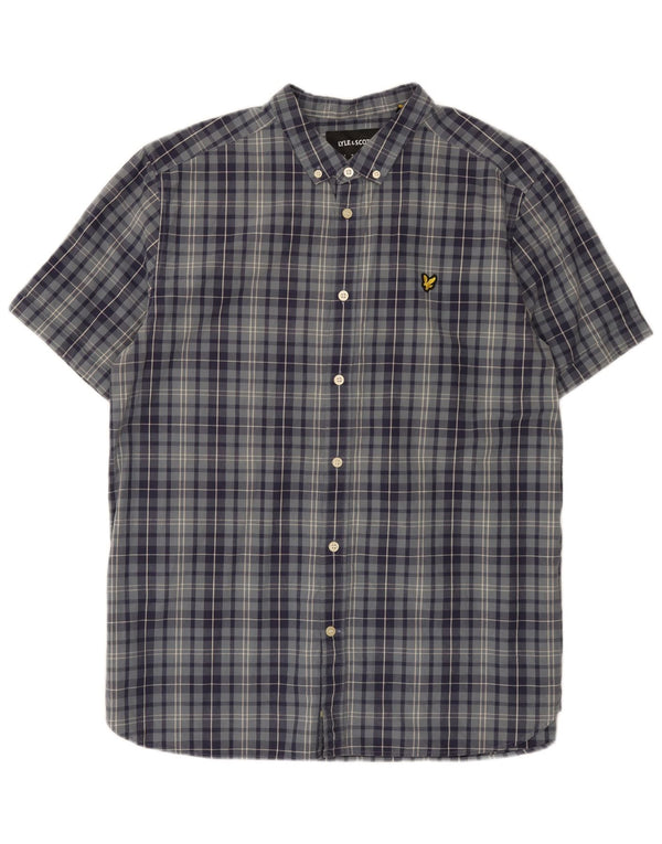 Lyle & Scott Męska koszula z krótkim rękawem o regularnym kroju XL, niebieska, bawełniana w kratę