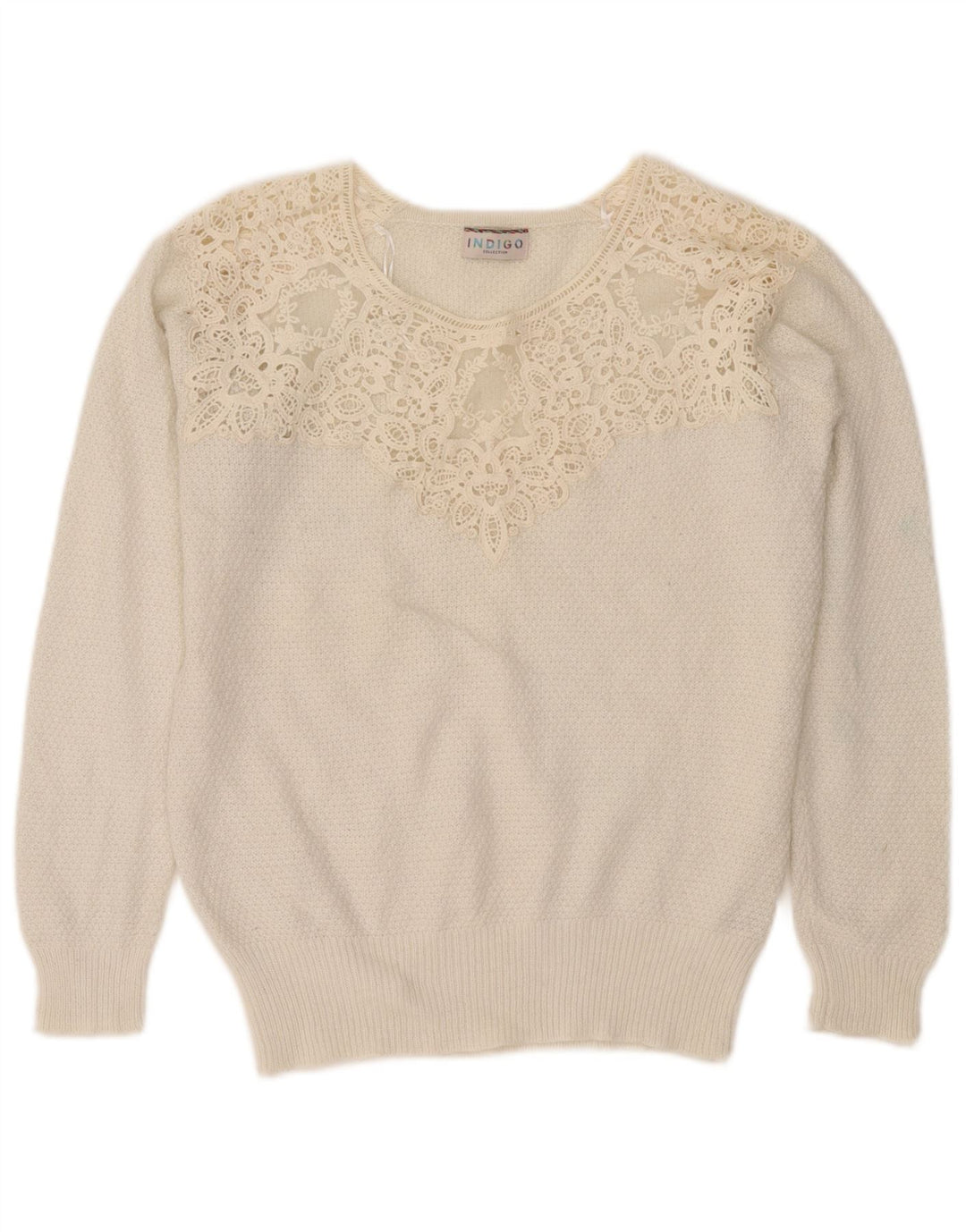 Marks & Spencer Damski sweter z dekoltem w łódkę w kolorze indygo, UK 12, średni biały